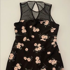 Express Black Floral and Mesh Mini Cocktail / Prom Dress